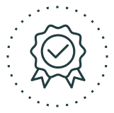 a check mark on a ribbon icon