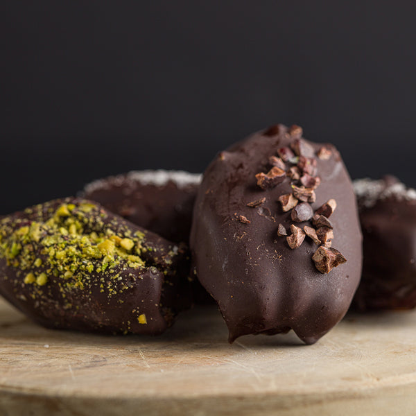 A close up on chocolates with toppings