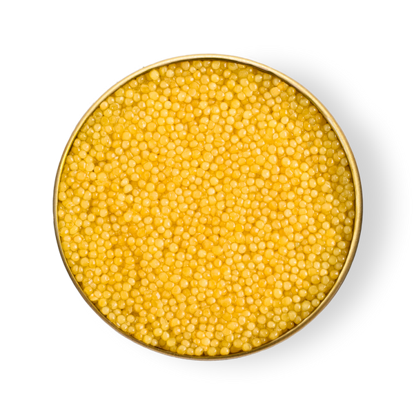 Yellow caviar in a tin