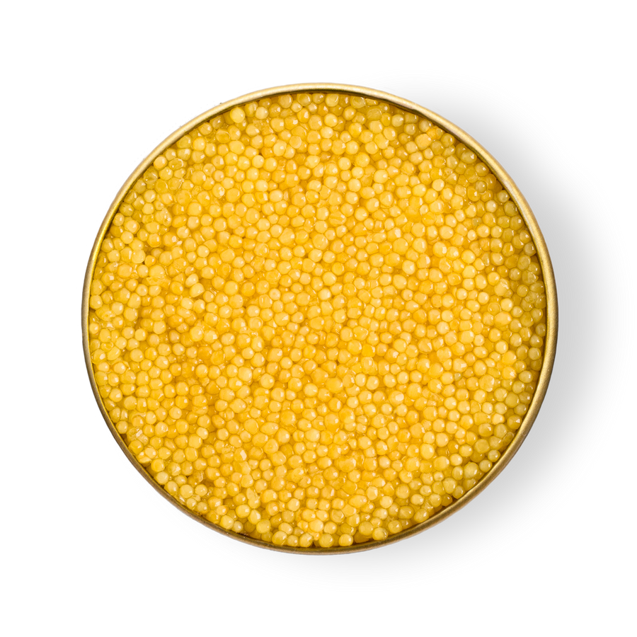 Yellow caviar in a tin