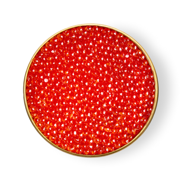 A close up of bright red roe