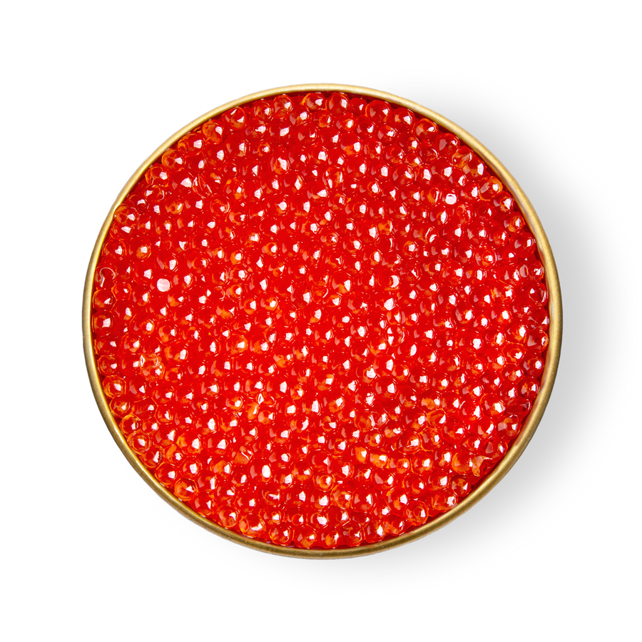 A close up of bright red roe