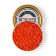 Load image into Gallery viewer, Overhead view of vibrant orange-red wild Alaska salmon roe in an open gold tin.
