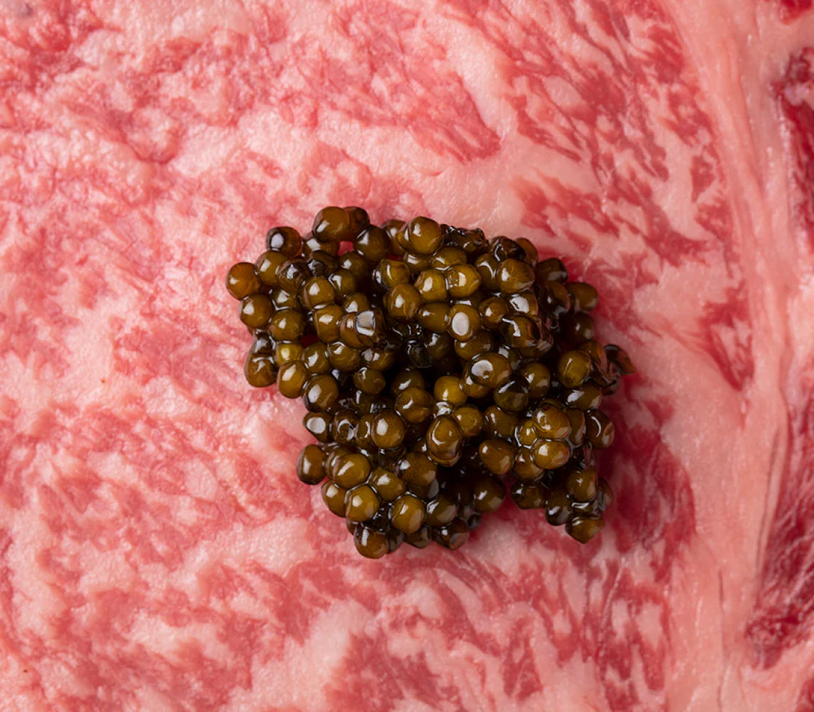 black caviar on meat