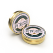 Load image into Gallery viewer, Two sealed Petrusco Caviar gold tins — Amur and Royal Ossetra — displayed at an angle on a white background
